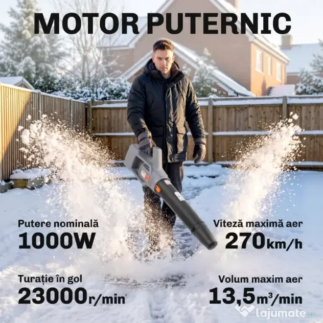 Outsunny Suflător cu Baterie 36V, Suflător de Frunze cu 2 Baterii 4Ah, Motor Brushless 1000W, 3 Niveluri de Viteză 270 km/h, Turbo Boost, Încărcător, Ușor, pentru Grădină, Frunze, Zăpadă, Praf
