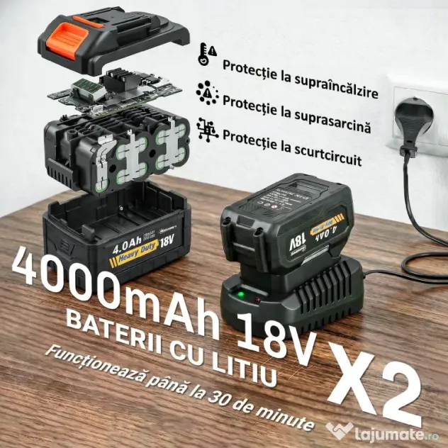 Outsunny Suflător cu Baterie 36V, Suflător de Frunze cu 2 Baterii 4Ah, Motor Brushless 1000W, 3 Niveluri de Viteză 270 km/h, Turbo Boost, Încărcător, Ușor, pentru Grădină, Frunze, Zăpadă, Praf