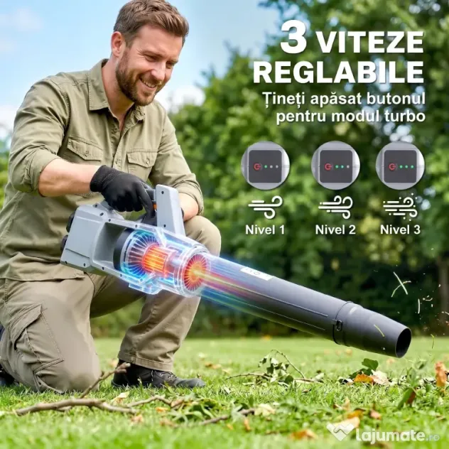 Outsunny Suflător cu Baterie 36V, Suflător de Frunze cu 2 Baterii 4Ah, Motor Brushless 1000W, 3 Niveluri de Viteză 270 km/h, Turbo Boost, Încărcător, Ușor, pentru Grădină, Frunze, Zăpadă, Praf