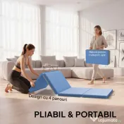 HOMCOM Covoraș de Gimnastică Pliabil, Saltea Fitness Grosime 5 cm Antiderapantă, 180 x 80 x 5 cm, Albastru Deschis | Aosom Romania