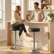 HOMCOM Set 2 Scaune de Bar din Piele PU, Rotative, Înălțime Reglabilă pentru Bucătărie, Negru | Aosom Romania