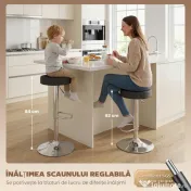 HOMCOM Set 2 Scaune de Bar din Piele PU, Rotative, Înălțime Reglabilă pentru Bucătărie, Negru | Aosom Romania