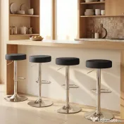 HOMCOM Set 2 Scaune de Bar din Piele PU, Rotative, Înălțime Reglabilă pentru Bucătărie, Negru | Aosom Romania