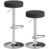 HOMCOM Set 2 Scaune de Bar Moderne și Reglabile, din Piele PU, Spumă și Metal, 38.5x38.5x62-84 cm, Negru