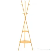 HOMCOM Cuier freestanding cu 9 cârlige și 2 polițe pentru intrare, lemn natural | Aosom Romania