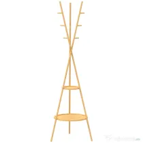 HOMCOM Cuier freestanding cu 9 cârlige și 2 polițe pentru intrare, lemn natural | Aosom Romania
