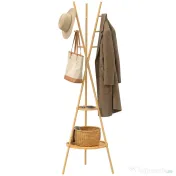 HOMCOM Cuier freestanding cu 9 cârlige și 2 polițe pentru intrare, lemn natural | Aosom Romania