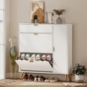 HOMCOM Dulap pentru Pantofi Slim cu Uși Rabatabile, Rafturi Reglabile, pentru 12 Perechi, Alb | Aosom Romania 