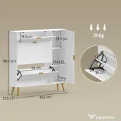 HOMCOM Dulap pentru Pantofi Slim cu Uși Rabatabile, Rafturi Reglabile, pentru 12 Perechi, Alb | Aosom Romania 