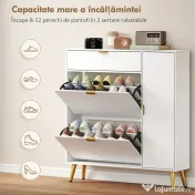 HOMCOM Dulap pentru Pantofi Slim cu Uși Rabatabile, Rafturi Reglabile, pentru 12 Perechi, Alb | Aosom Romania 