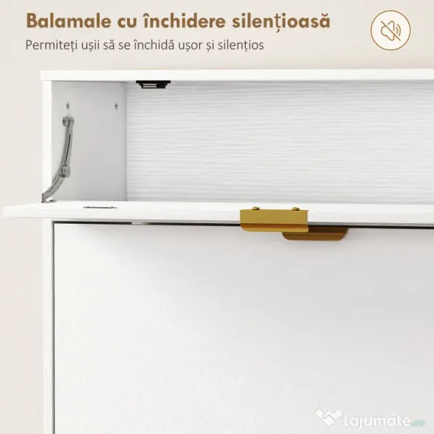 HOMCOM Dulap pentru Pantofi Slim cu Uși Rabatabile, Rafturi Reglabile, pentru 12 Perechi, Alb | Aosom Romania