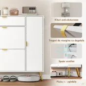 HOMCOM Dulap pentru Pantofi Slim cu Uși Rabatabile, Rafturi Reglabile, pentru 12 Perechi, Alb | Aosom Romania 