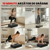 SPORTNOW Platformă Vibrantă cu 120 Niveluri de Viteză, 5 Programe și Lumină LED, Silențioasă, pentru Exerciții Acasă cu Benzi de Rezistență pentru Arderea Grăsimilor și Drenaj Limfatic | Aosom Romania 