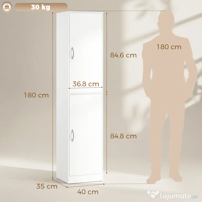 HOMCOM Bibliotecă Înaltă 180 cm, Raft Modern cu 5 Niveluri Reglabile, Mobilier Independent pentru Living, Dormitor, Birou, Alb | Aosom Romania
