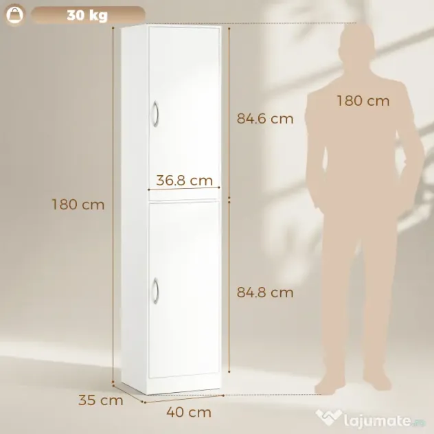 HOMCOM Bibliotecă Înaltă 180 cm, Raft Modern cu 5 Niveluri Reglabile, Mobilier Independent pentru Living, Dormitor, Birou, Alb | Aosom Romania
