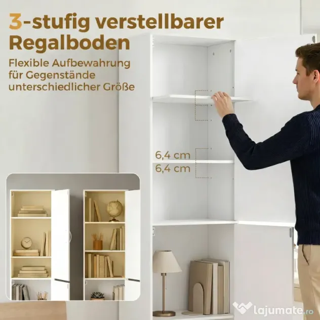 HOMCOM Bibliotecă Înaltă 180 cm, Raft Modern cu 5 Niveluri Reglabile, Mobilier Independent pentru Living, Dormitor, Birou, Alb | Aosom Romania