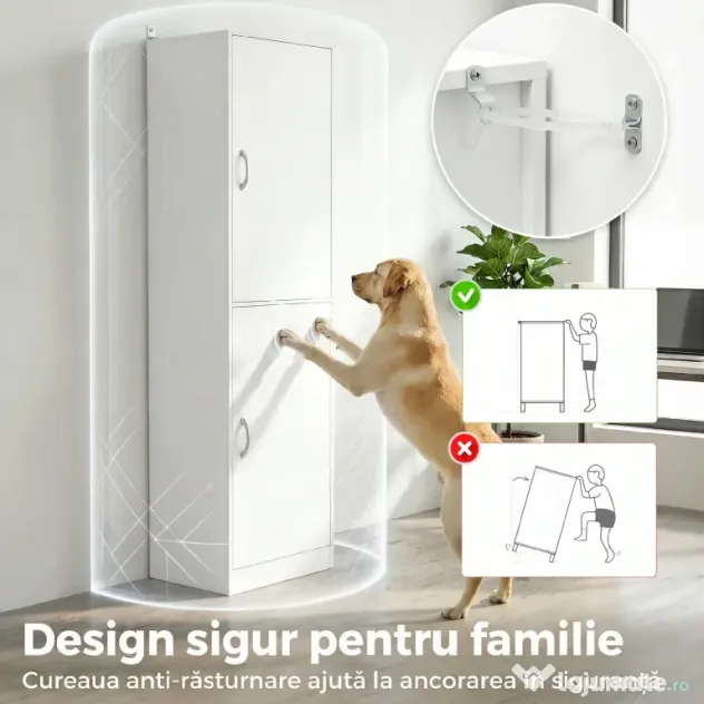 HOMCOM Bibliotecă Înaltă 180 cm, Raft Modern cu 5 Niveluri Reglabile, Mobilier Independent pentru Living, Dormitor, Birou, Alb | Aosom Romania