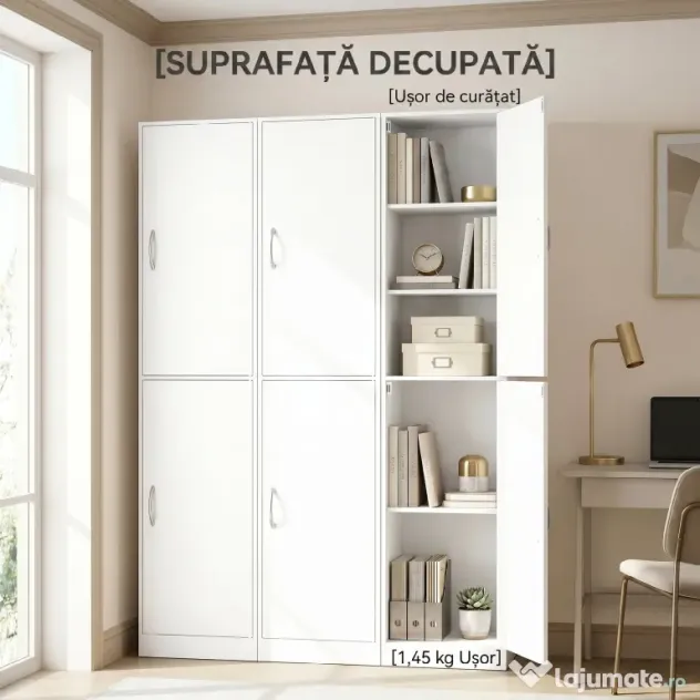 HOMCOM Bibliotecă Înaltă 180 cm, Raft Modern cu 5 Niveluri Reglabile, Mobilier Independent pentru Living, Dormitor, Birou, Alb | Aosom Romania