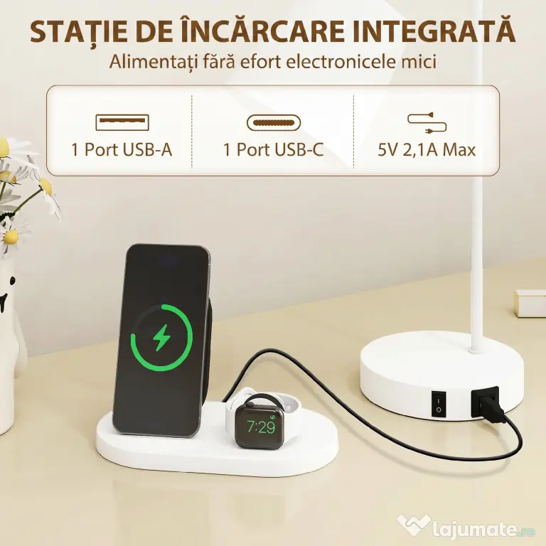HOMCOM Set de 2 Veioze Moderne din Oțel cu Porturi USB, Soclu E27, Bec Neinclus, Alb | Aosom Romania