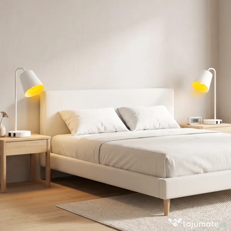 HOMCOM Set de 2 Veioze Moderne din Oțel cu Porturi USB, Soclu E27, Bec Neinclus, Alb | Aosom Romania