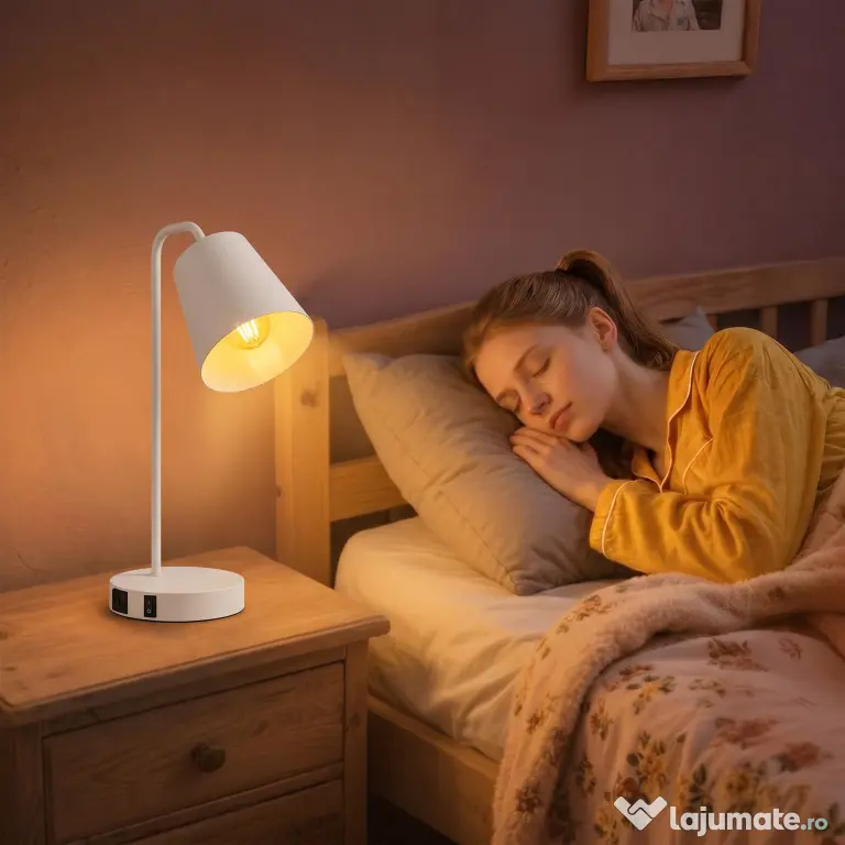 HOMCOM Set de 2 Veioze Moderne din Oțel cu Porturi USB, Soclu E27, Bec Neinclus, Alb | Aosom Romania