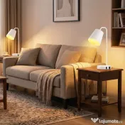 HOMCOM Set de 2 Veioze Moderne din Oțel cu Porturi USB, Soclu E27, Bec Neinclus, Alb | Aosom Romania 