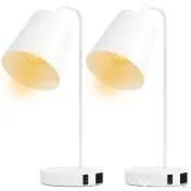 HOMCOM Set de 2 Veioze Moderne din Oțel cu Porturi USB, Soclu E27, Bec Neinclus, Alb | Aosom Romania 