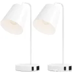 HOMCOM Set de 2 Veioze Moderne din Oțel cu Porturi USB, Soclu E27, Bec Neinclus, Alb