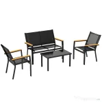 Outsunny Set Mobilier Exterior, Rezistent la Rugină, 4 Piese, Negru
