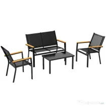 Outsunny Set Mobilier Exterior, Rezistent la Rugină, 4 Piese, Negru