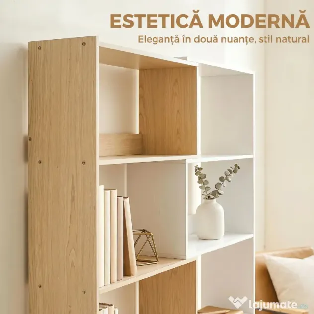 HOMCOM Bibliotecă de Colț cu 5 Polițe, Design Rotativ 350°, Lemn/Alb | Aosom Romania