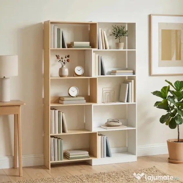 HOMCOM Bibliotecă de Colț cu 5 Polițe, Design Rotativ 350°, Lemn/Alb | Aosom Romania