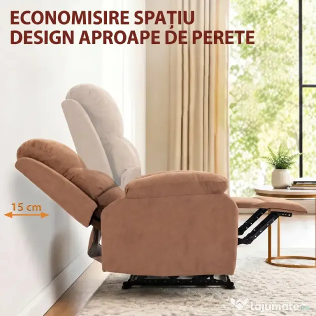 HOMCOM Fotoliu Reclinabil Manual cu Material cu Aspect de In, Suport pentru Picioare și Cotiere Căptușite, Maro Închis | Aosom Romania
