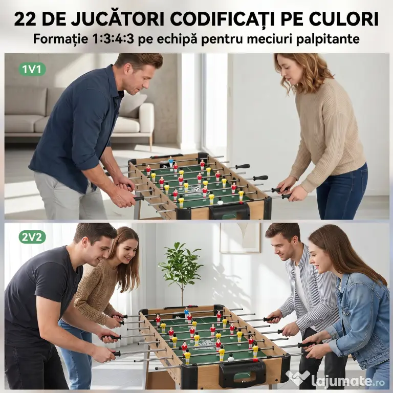 SPORTNOW Fotbal de Masă, 89 cm, Set Joc, Marcatori Manuali, Stejar Galben | Aosom Romania