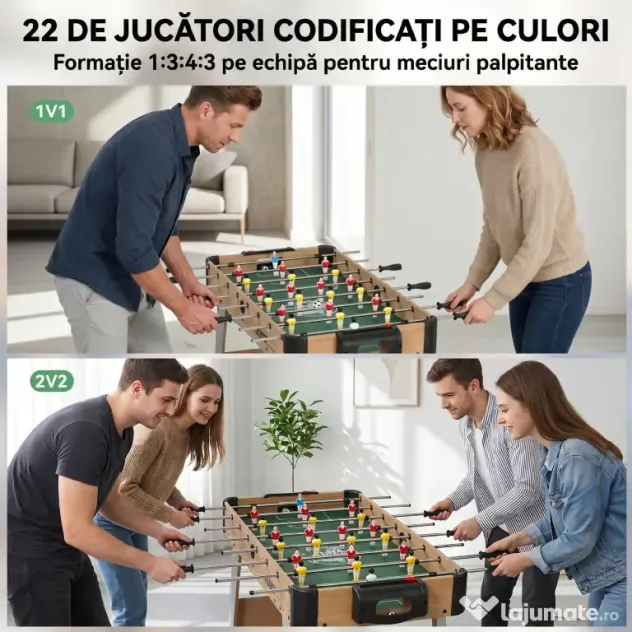 SPORTNOW Fotbal de Masă, 89 cm, Set Joc, Marcatori Manuali, Stejar Galben | Aosom Romania