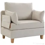 HOMCOM Fotoliu Pat 2 în 1 pentru O Persoană, Pliabil, cu 2 Perne, Economisire Spațiu, Țesătură Efect In și Catifea, Crem