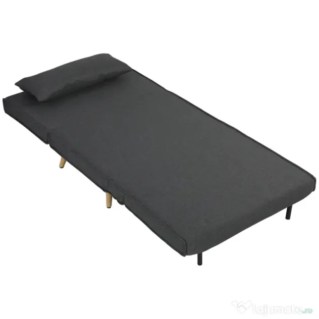 HOMCOM Fotoliu Extensibil 3 în 1 cu Spătar Reglabil pe 3 Niveluri și Pernă, Material Textil cu Aspect de In, Gri | Aosom Romania