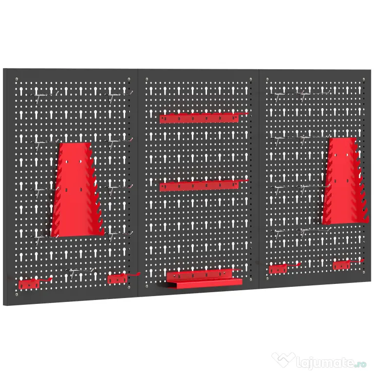 HOMCOM Set de 28 Panouri Perforate pentru Perete cu Cârlige și Suporturi, Negru și Roșu