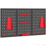 HOMCOM Set de 28 Panouri Perforate pentru Perete cu Cârlige și Suporturi, Negru și Roșu