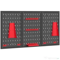 HOMCOM Set de 28 Panouri Perforate pentru Perete cu Cârlige și Suporturi, Negru și Roșu