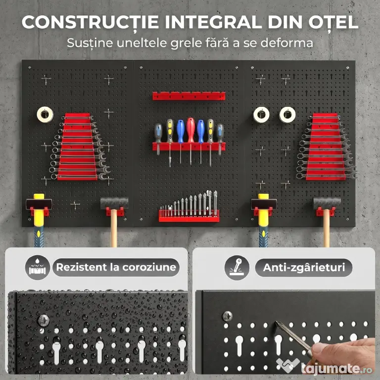 HOMCOM Set de 28 Panouri Perforate pentru Perete cu Cârlige și Suporturi, Negru și Roșu