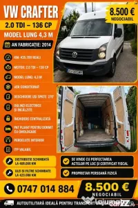 Vw crafter An fabricație 2014 Km 435700 reali Motor 2.0 136 CP Model lung 4.3 m 