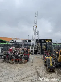 Închiriez scara 11m, tocător crengi, mașină canelat, tăvălug gazon, transpalet