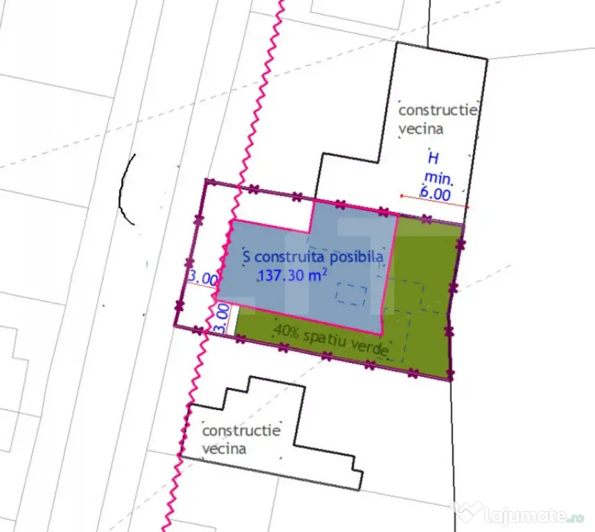 Investiție !Teren intravilan 305 mp, front 13m, cu casa dem