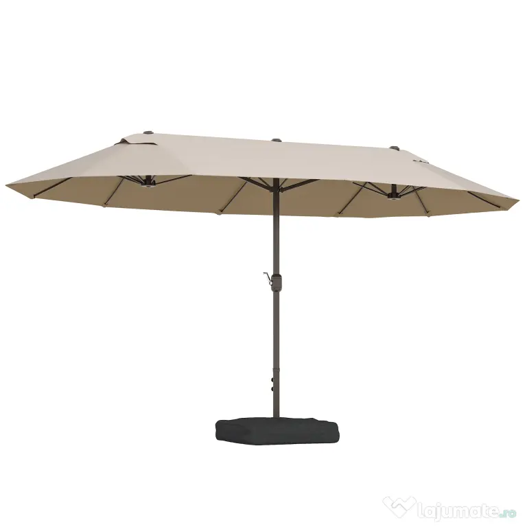 Outsunny Umbrela de Gradina Dubla 460x270cm Deschidere cu Manivela, Baza Transversala si Balast, Otel si Poliester Kaki