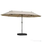 Outsunny Umbrela de Gradina Dubla 460x270cm Deschidere cu Manivela, Baza Transversala si Balast, Otel si Poliester Kaki
