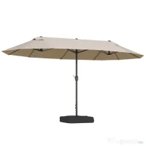 Outsunny Umbrela de Gradina Dubla 460x270cm Deschidere cu Manivela, Baza Transversala si Balast, Otel si Poliester Kaki