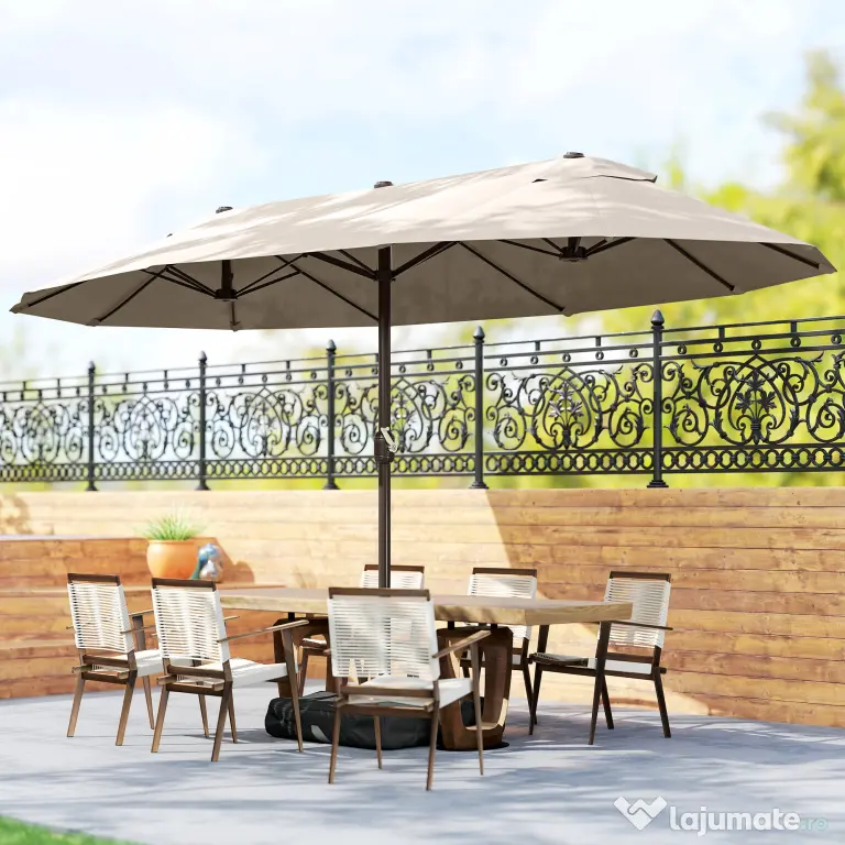 Outsunny Umbrela de Gradina Dubla 460x270cm Deschidere cu Manivela, Baza Transversala si Balast, Otel si Poliester Kaki