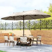 Outsunny Umbrela de Gradina Dubla 460x270cm Deschidere cu Manivela, Baza Transversala si Balast, Otel si Poliester Kaki 