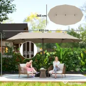 Outsunny Umbrela de Gradina Dubla 460x270cm Deschidere cu Manivela, Baza Transversala si Balast, Otel si Poliester Kaki 